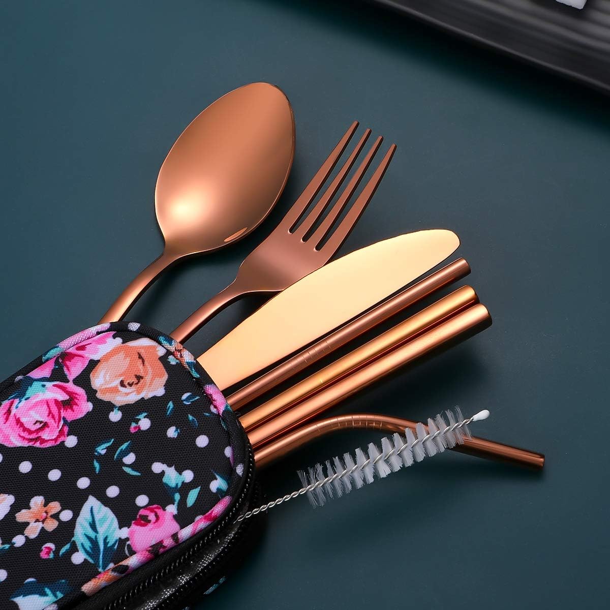 Travel Utensils,Reusable Silverware Set To Go Portable Cutlery Set with a Waterproof Carrying Case for Lunch Boxes Workplace Camping Picnic (Purple)