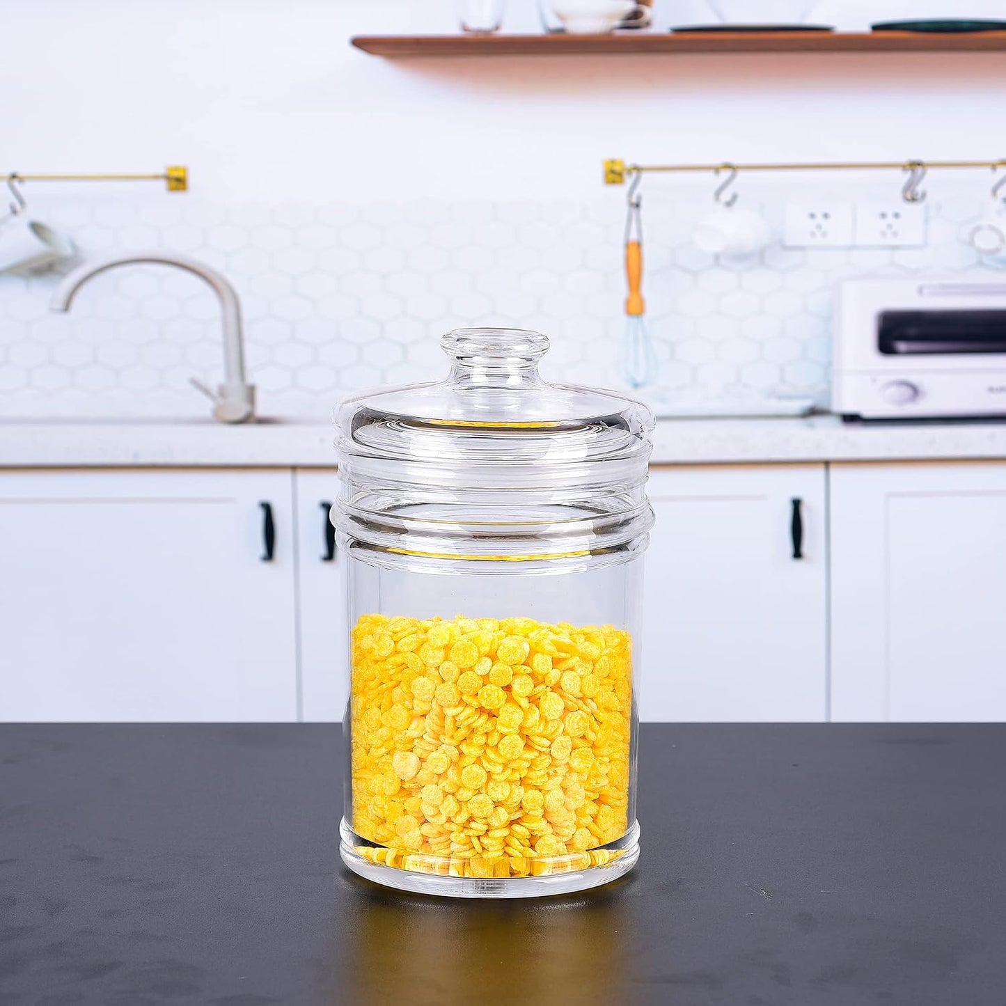 64 oz Reinforced Large Acrylic Canister with Locking Clamp, Airtight Flip Jar | Food Storage Container for Flour, Sugar, Coffee, Candy, Cookie etc
