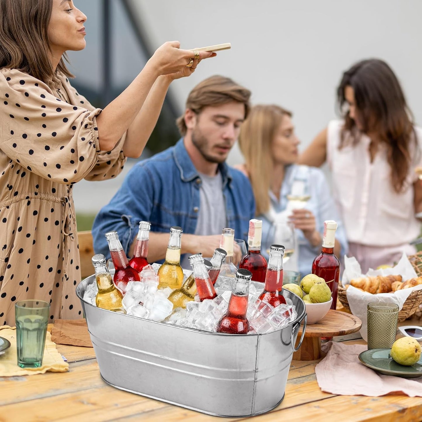 MIVIDE 2 Pack 3 Gallon Galvanized Tub Ice Bucket Metal Champagne Drink Bucket with Handles Galvanized Ice Buckets for Parties Mimosa Bar Cocktail Bar Cooling Supplies