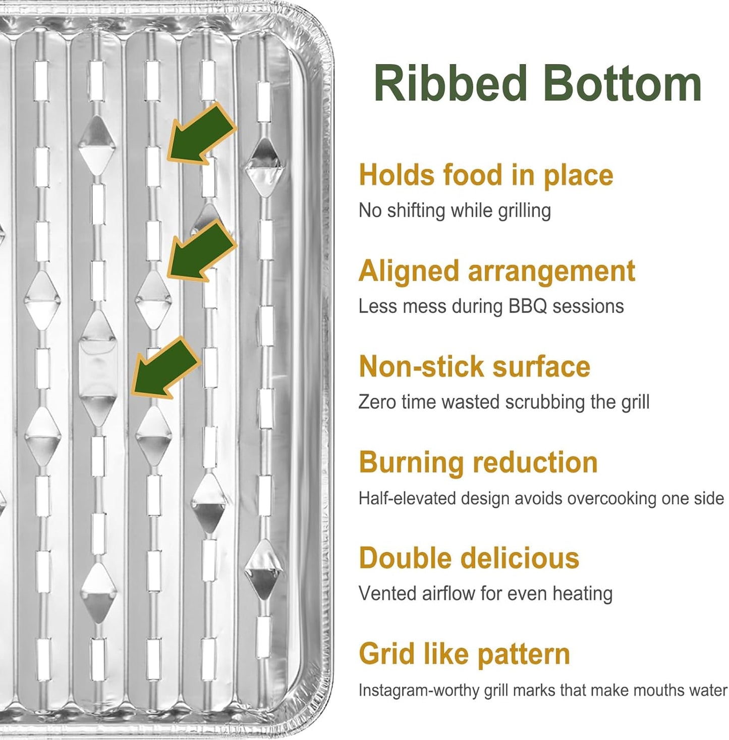 Perforated Aluminum BBQ Grill Trays, 20 Pack, 13 x 8.6 Inch | Food Grade Foil, Disposable Design, Even Heat Flow, Ideal for Grilling Meat, Vegetables and Seafood