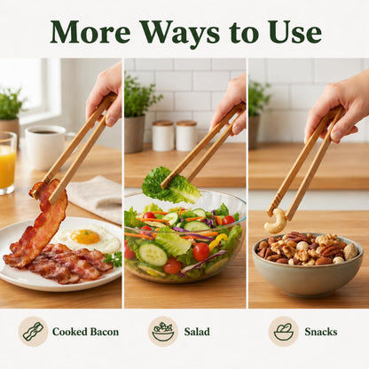 I-MART 2 Pack 12-Inch Bamboo Toaster Tongs, Wooden Toast Tongs for Cooking, Reusable and Safe Bamboo Kitchen Utensils for Bread, Bacon, Muffins, Bagels