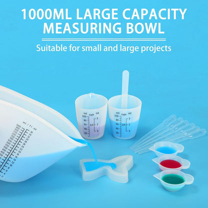 Creahaus Silicone Measuring Cups Tool Kit for Resin, Non-Stick 250 & 100ml Epoxy Mixing Cups, Reusable Resin Supplies with Silicone Mat, Stir Sticks, Pipettes, Cups for Molds, Jewelry Making