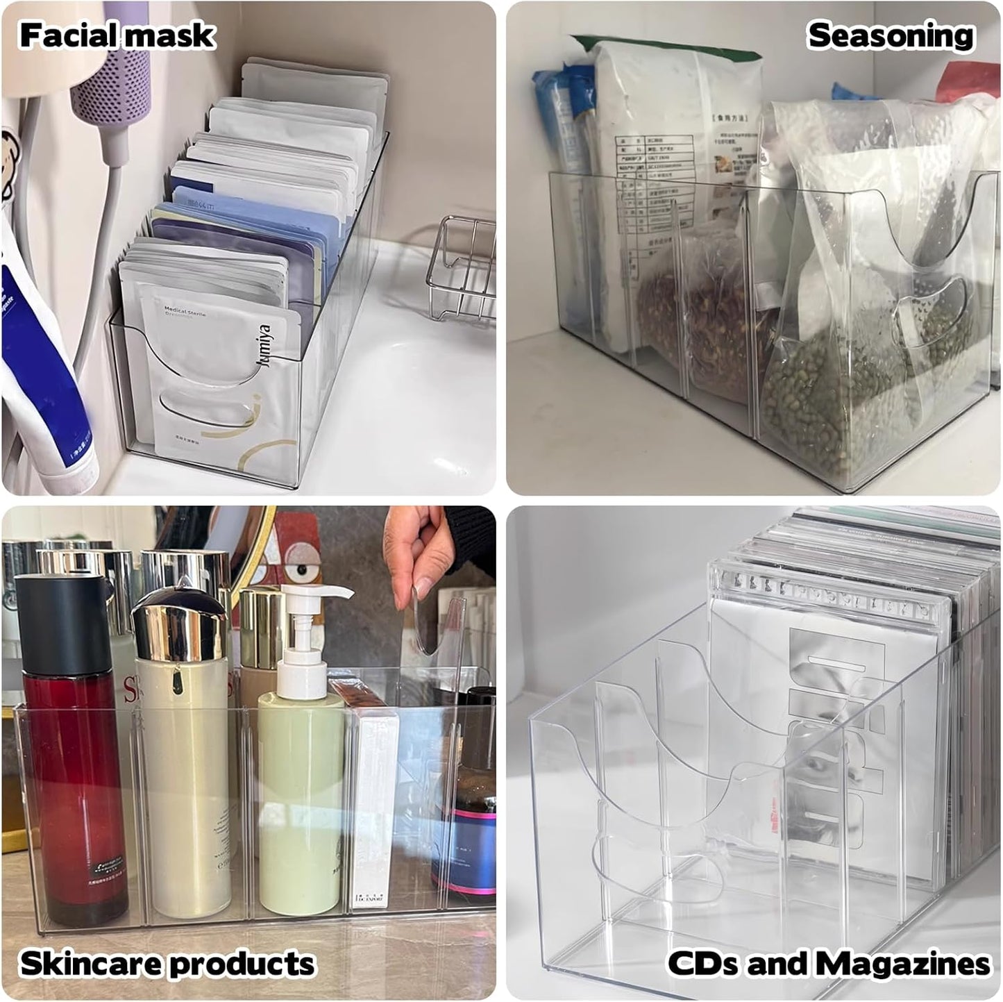 2 Pack Acrylic Belt Organizer Clear Stackable Belt Storage Holder Purse Organizer for Closet - 5 Compartments with Removable Dividers,Display Case Pantry Cabinet Organizers for Ties,Socks,Underwear