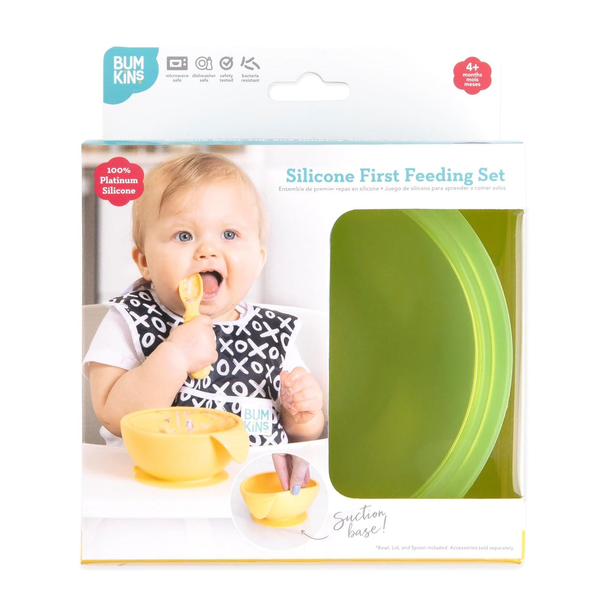Bumkins Baby Bowl, Silicone Feeding Set with Suction for Baby and Toddler, Includes Spoon and Lid, First Feeding Set, Training Essentials for Baby Led Weaning for Babies 4 Months Up, Sage