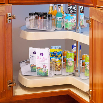 URALFA Lazy Susan Organizer, 1/8 Wedge Corner Cabinet Bins, Set of 4 | 10"x9.5"x4" Clear Plastic Bins with Handle, BPA-Free Food Safe, Fits 26"/28"/32" Lazy Susan, 4" Deep Storage