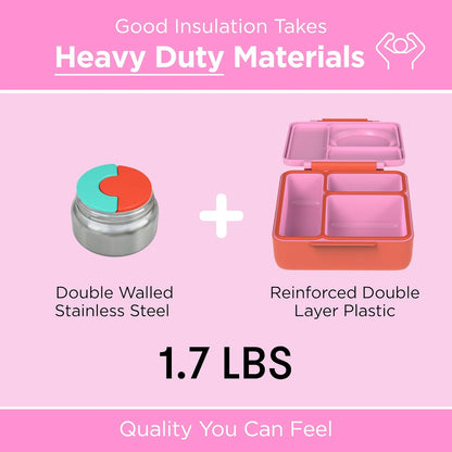 OmieBox Bento Box for Kids - Insulated Bento Lunch Box with Leak Proof Vacuum Insulated Food Jar - 3 Compartments, Two Temperature Zones (Blue Sky)