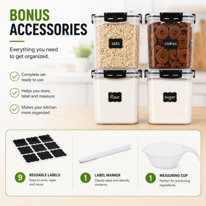 CASA LINGO Airtight Food Storage Containers with Lids Plastic 5.3L Set of 4 | Large Pantry Organization and Storage for Flour Sugar Dry Food Cereal, Kitchen Food Storage Containers, BPA Free