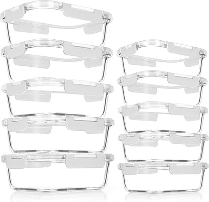 VERONES 10Pack Glass Meal Prep Containers, Airtight Glass Lunch Containers,Stackable Glass Food Storage Containers Set with Lids,Exclusive of BPA, for Microwave,Oven, Freezer&Dishwasher Friendly,Green