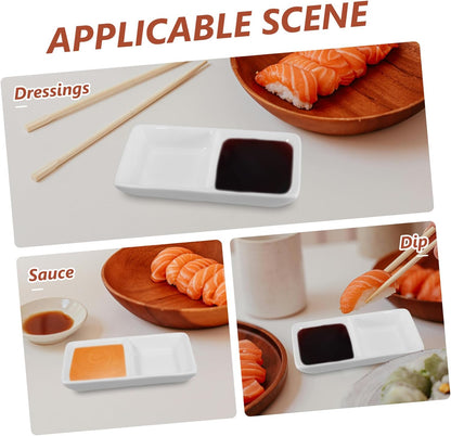 Luxshiny 5.5 Inch Ceramic Sauce Dish Plate 2-compartment Snack Serving Tray for Appetizers Divided Sauce Dishes Lid