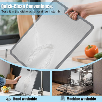 Titanium Cutting Board set of 3,Metal Cutting Boards for Kitchen,Stainless Steel Cutting Board, Chopping Boards for Kitchen and Camping,Silicone Edge for Non-Slip & Non-Cut 3Pcs(L+M+S)