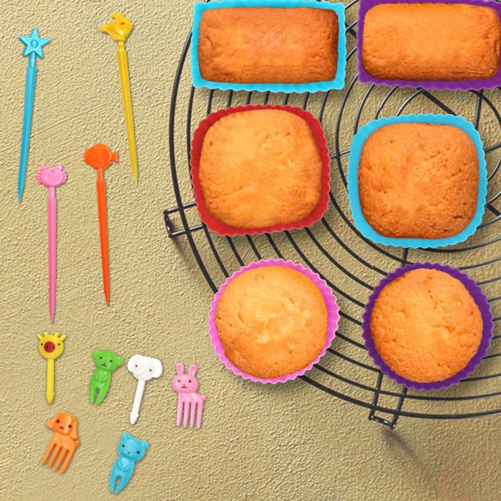 70 PCS Silicone Lunch Box Dividers Kit, SourceTon Bento Box Accessories,18pcs Silicone Cupcake Liners with 52pcs Food Picks
