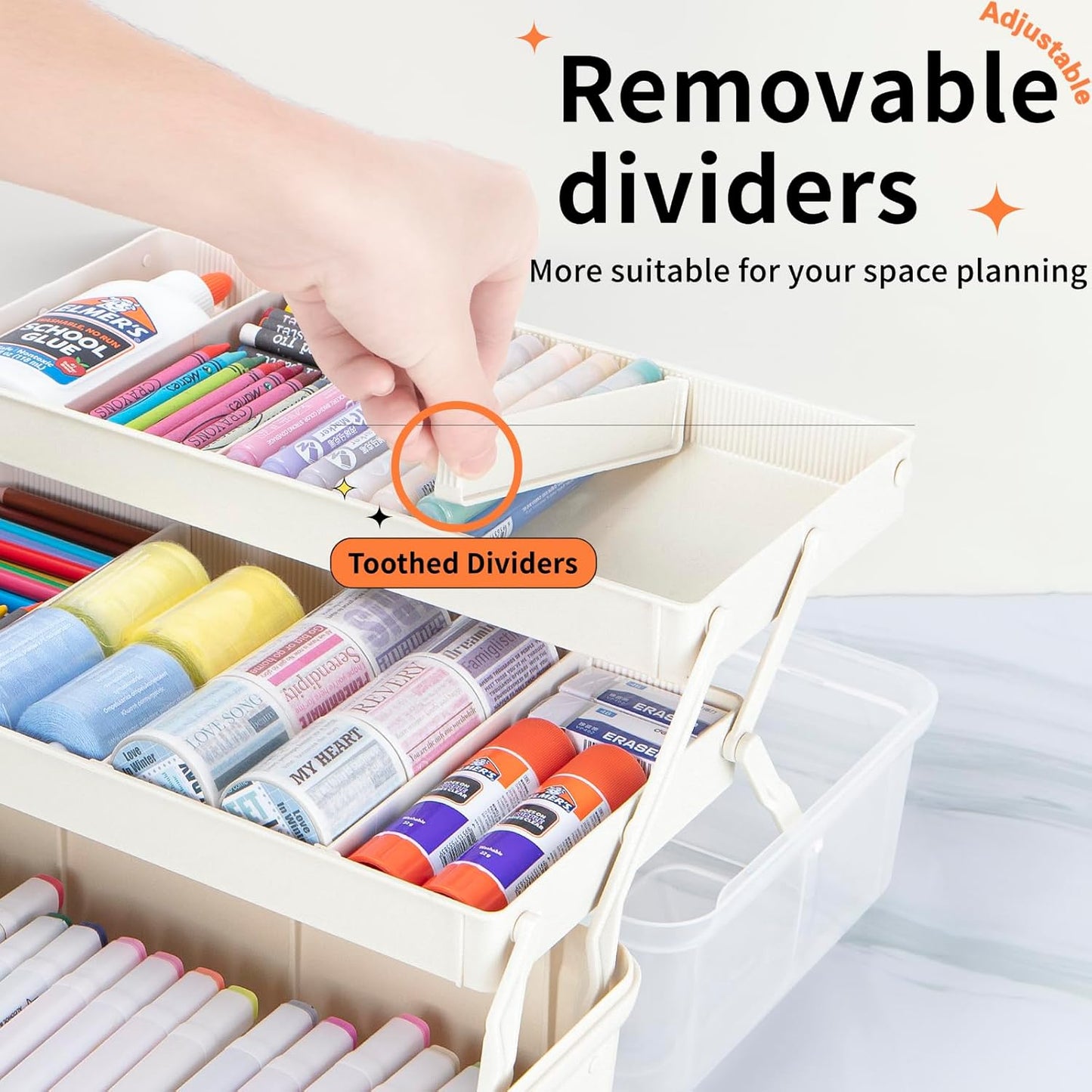 TERGOO 12.5in 3-Layer Multipurpose Craft Organizers and Storage with Adjustable Dividers, Portable Tackle Box, Folding Art & Craft Case for Medicine, Tool, Sewing Organizer (White)
