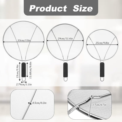 Splatter Screen for Frying Pan & Food Strainer,13 Inch Stainless Steel Grease Splatter Guard,Shield from Splashing Oil, Dishwasher Safe(Red)