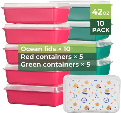 10 Pack 42 oz Meal Prep Containers, Reusable Plastic Food Prep Storage Containers with Printed Lids, Stackable, Leakproof, Microwave & Freezer & Dishwasher Safe,To Go Take Out Box, Avocado