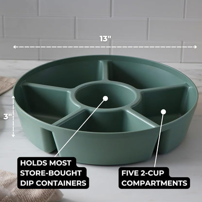 Heavy-Duty Divided Serving Tray with Leakproof Lid-6 Divided Compartments to Serve & Store Food, Snacks, Fruit Tray, Veggie Platter - 100% Made In USA by TEGRIWARE (Arctic Blueberry)