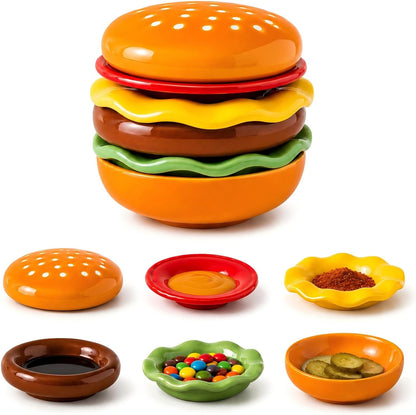 6 Pack Ceramic Burgers Snacks Dipping Pinch Bowls, Small Soy Sauce Dish