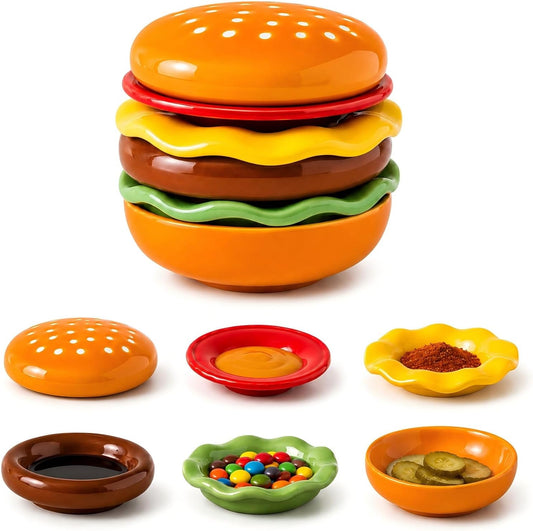 6 Pack Ceramic Burgers Snacks Dipping Pinch Bowls, Small Soy Sauce Dish