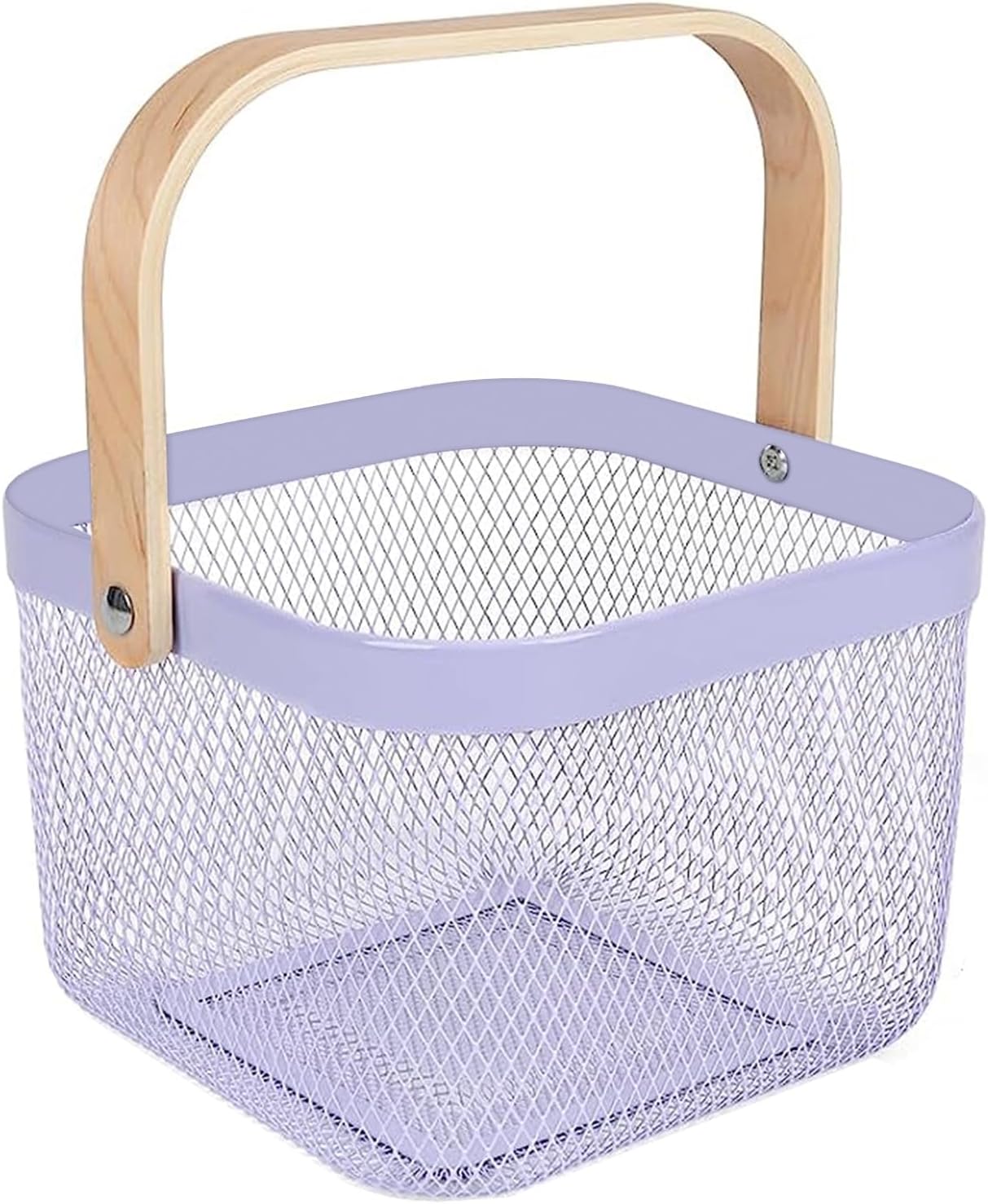 AJIODA Metal Mesh Steel Basket, Storage Organizer Basket Multi-functional Hanging Kitchen Baskets Fruit Basket Bin with Bamboo Handle for Kitchen Bathroom Picnic Shopping Decor Cabinet Home, Blue