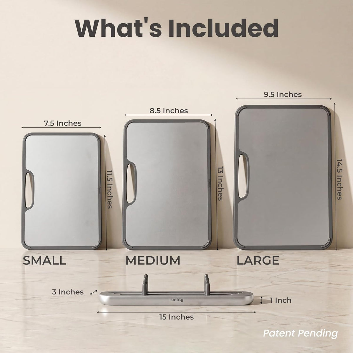 SMIRLY Titanium Cutting Board for Kitchen, Double Sided Chopping Board Set with Holder, Pure Titanium, 3 Pack (Silver)