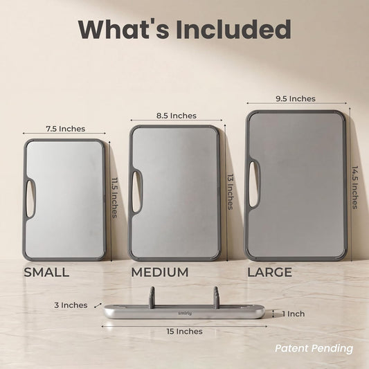 SMIRLY Titanium Cutting Board for Kitchen, Double Sided Chopping Board Set with Holder, Pure Titanium, 3 Pack (Silver)