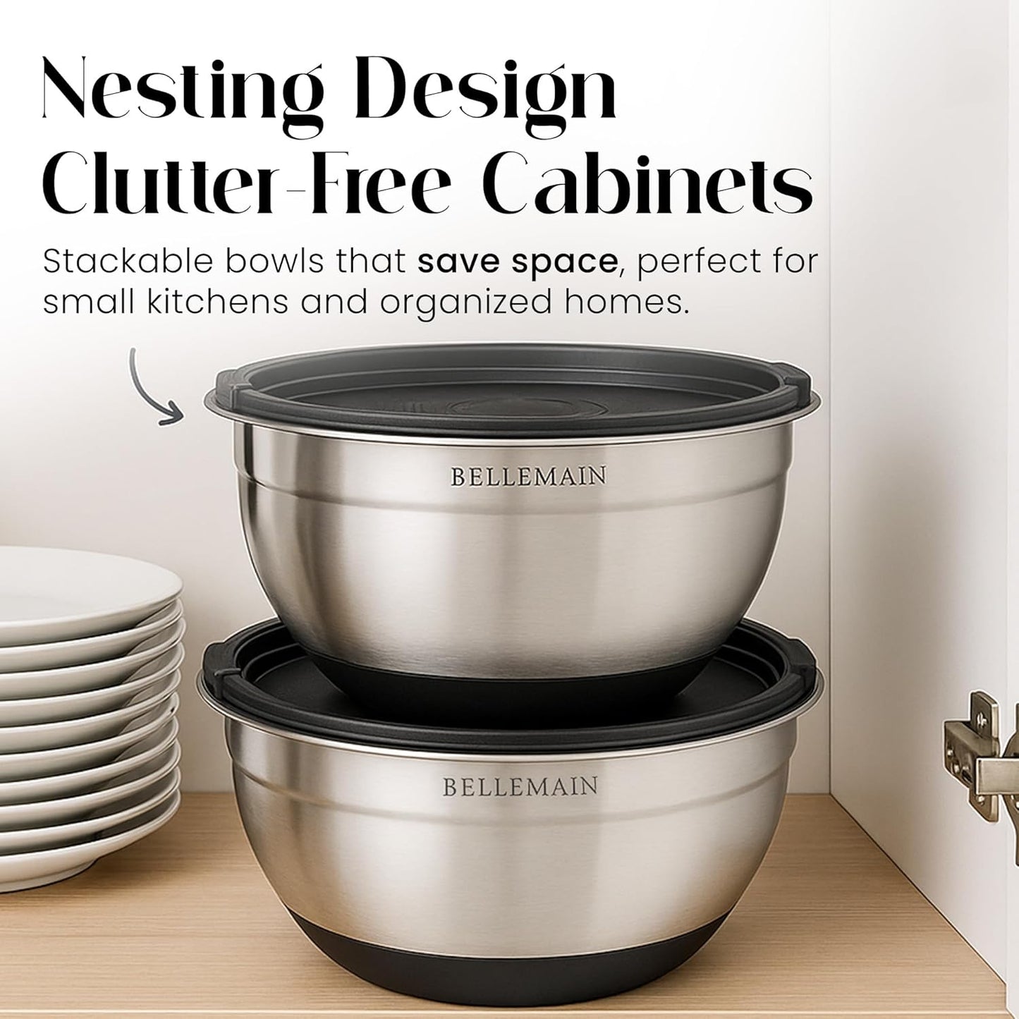 Bellemain Stainless Steel Non-Slip Mixing Bowls with Lids (4-Piece Set)