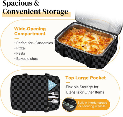 Coobiiya Insulated Casserole Carrier,Lasagna Lugger Tote Keeps Food Hot or Cold,Thermal Lunch Bag Warmer & Cooler Carrier Bag,Portable Tote Bag Fits 9" x 13" Baking Dish for Picnic and Cookout
