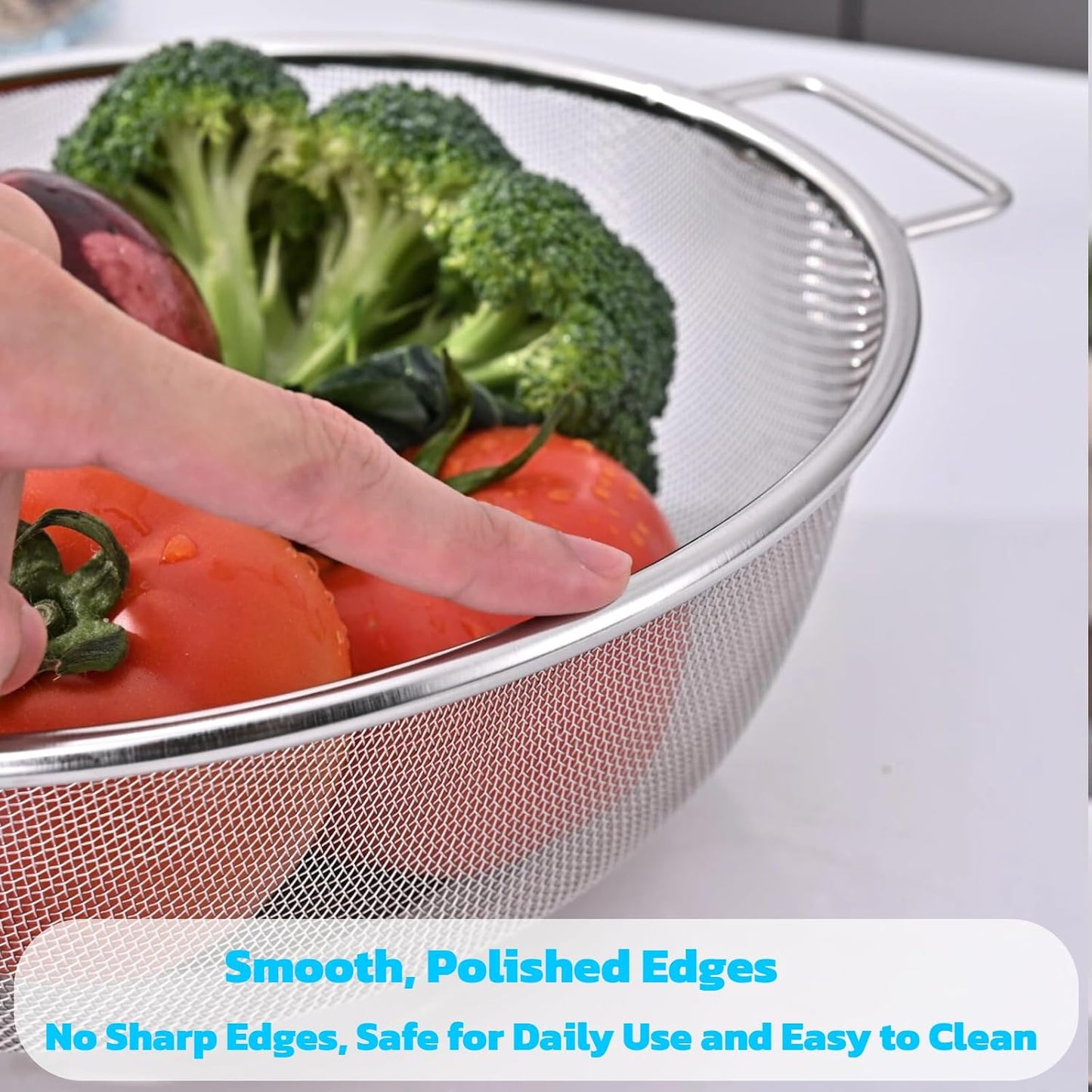 Over The Sink Colander, Stainless Steel Expandable Strainer Basket, Extendable Handles, Dishwasher Safe for Pasta Vegetables Fruits