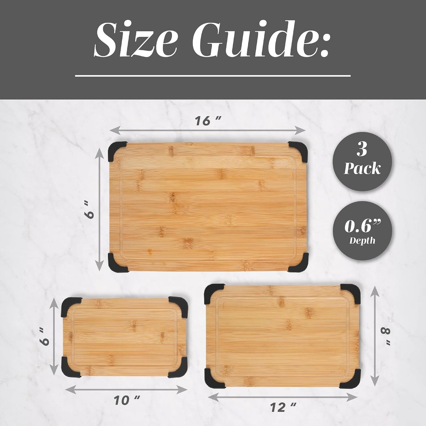 COOK WITH COLOR Non-Slip Cutting Board Set – Kitchen Essentials with Easy Grip Handle for Meat, Veggies, and Fruits, 3 Cutting Boards, Bamboo Non-Slip Grey