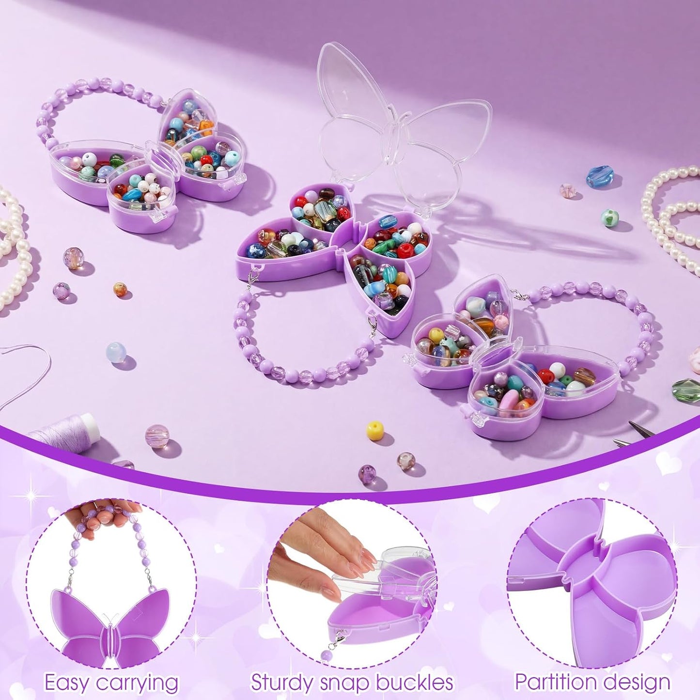 Cunno 6 Pack Valentines Day Containers Butterfly Shaped Food Containers Large Plastic Snack Box Food Storage with Handle Divided Serving Tray Portable Jewelry Organizer for Candy Fruit Purple
