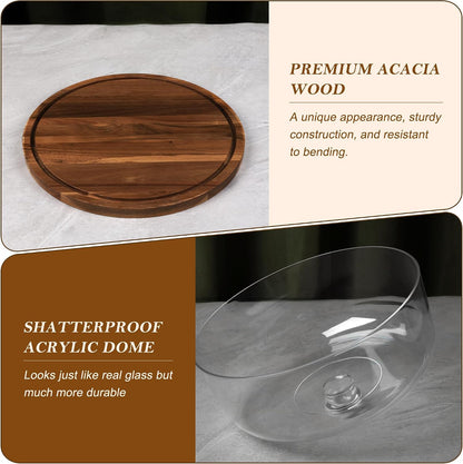 Bellsal Cake Stand with Dome Lid, 12in Acacia Wood Cake Plate with Cover, Wooden Cake Display Stand with Acrylic Dome, Cake Decorating for Baking Gift