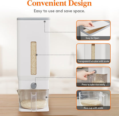 Lifewit Rice Dispenser 25 Lbs(11.3kg), Rice Storage Container Sealed Moisture Proof with Measuring Cup for Kitchen Pantry Household, BPA-Free, 1 Pack Grey