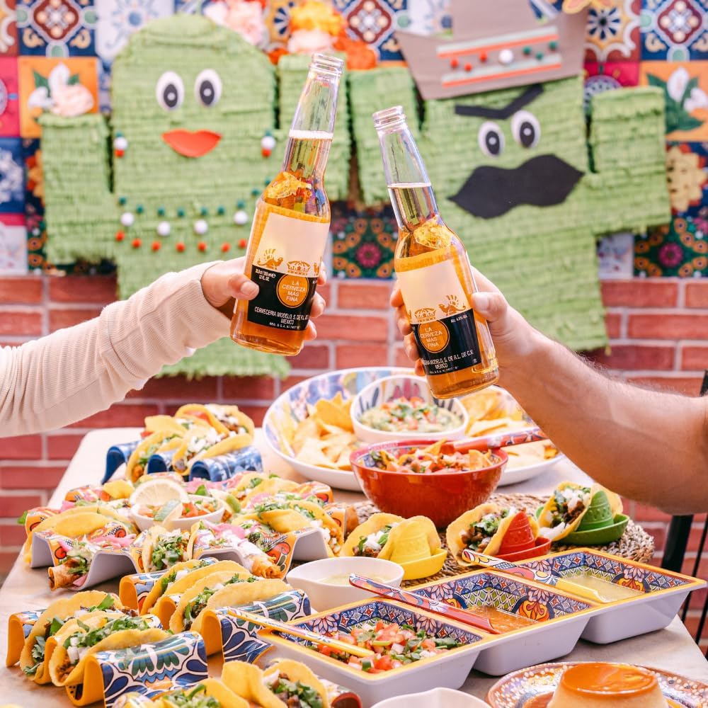 Prepara Taco Gift Set, Talavera - Taco Fiesta Talavera Pattern Serving Set for Taco Tuesday Night Parties, 6-Inch Party Bowl, 4 Taco Spoons for Easy Scooping, 4 Reversible Taco Holders