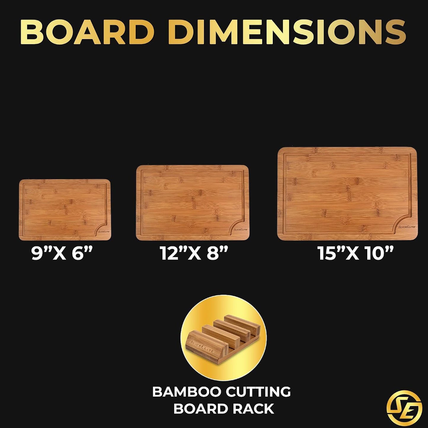 SliceElite Extra Large Bamboo Cutting Board Set 3 Piece End Grain Wooden Chopping Boards with Holder Non Slip Feet Juice Groove XL Butcher Block Style Boards for Kitchen Carving and Serving