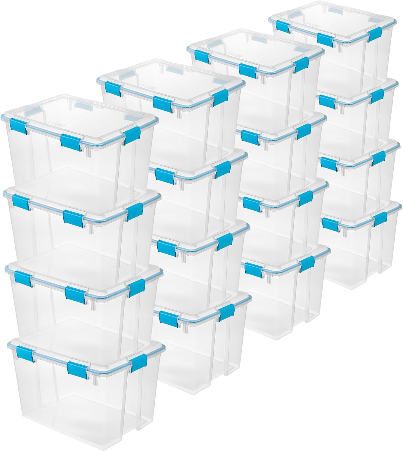 Sterilite 80 Qt Gasket Box, Stackable Storage Bin with Latching Lid and Tight Seal, Plastic Container to Organize Basement, Clear Base and Lid, 1-Pack