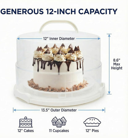 12 Inch Cake Carrier with Lid and Handle – Heavy-Duty Cake Container for Baking Events & Outdoor Trips | Adjustable Height,Portable Food Cake Carrier Storage Solution for Picnics & Camping