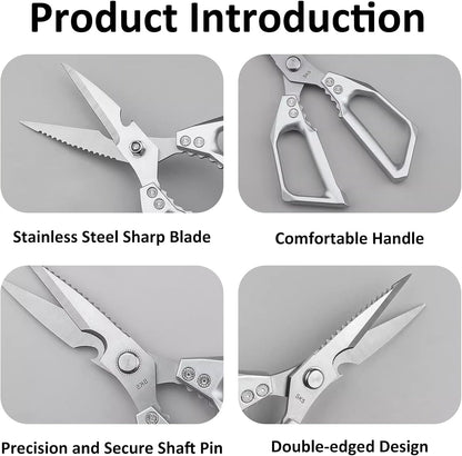 Stainless Steel Kitchen Shears, Multi-Purpose Sharp Cooking Scissors, Dishwasher Safe & Rust-Resistant, Ideal for Cutting Turkey, Bones, Scaling Fish, Opening Beer Bottles and Cracking Walnuts