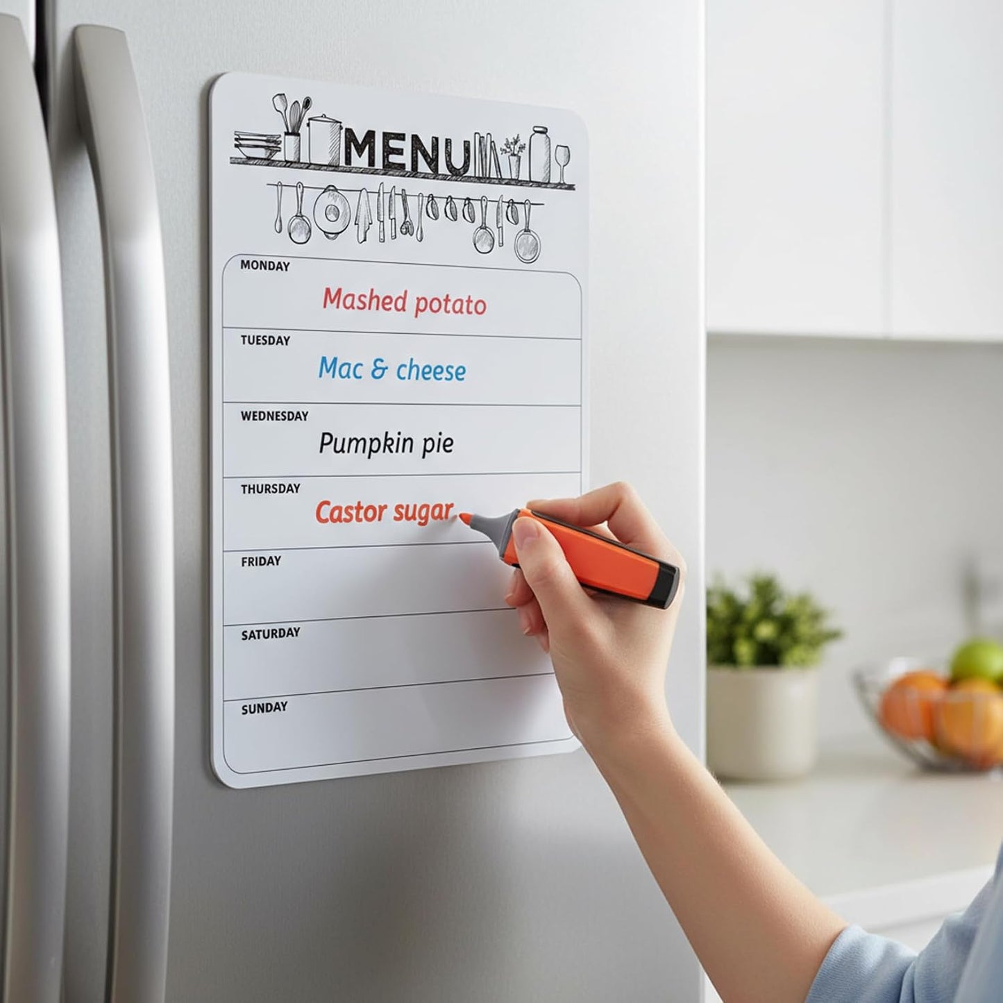 Magnetic Weekly Planner for Fridge 16.5x11.7 Inch Dry Erase Meal Planner Board Reusable Menu Board for Kitchen Office Notes or Daily Reminders