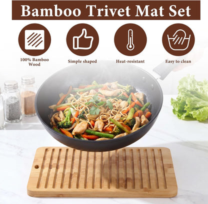 12 x 9 Inches Acacia Wood Trivet Mat Thicken Wooden Hot Pads Trivets Heat Resistant Non Slip Pads for Table Countertop Hot Dishes Holder Pot Bowl Teapot Kitchen Counter Protector
