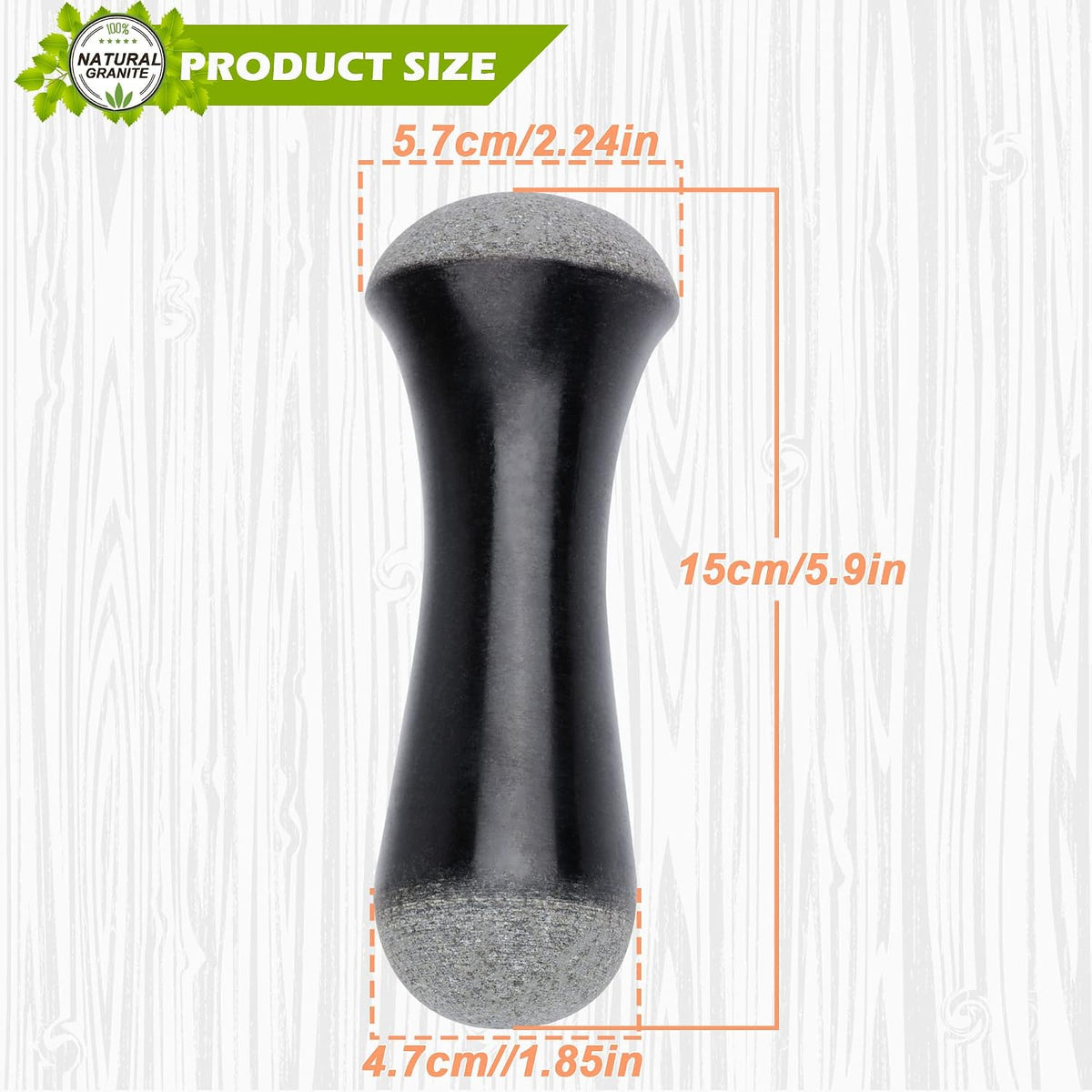 Tianman Marble Replacement Pestle 5.9" Length Polished, Use Pestle on Both Ends (Only Pestle Mortar Not Included) (Grey Marble Polished)