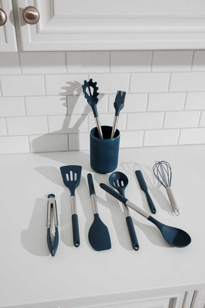 10-Piece Silicone Kitchen Utensil Set with Holder, High Heat Resistant & Nonstick Safe, Dishwasher Safe