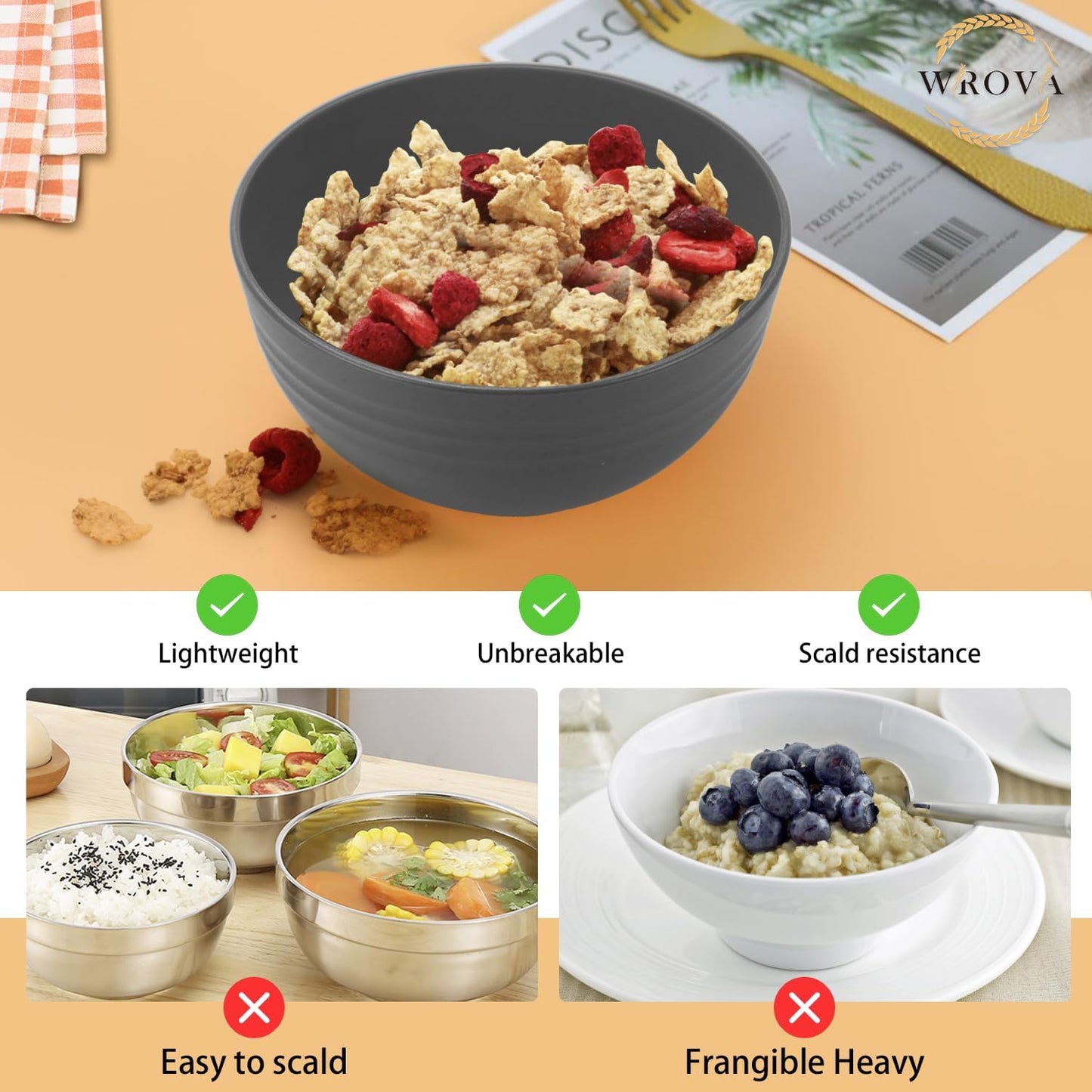 Wheat Straw Bowl Sets,8 PCS Unbreakable Cereal Bowl 26 OZ,Microwave and Dishwasher Safe Bowls,Bowl Sets for Camping and Picnic BPA Free Colorful Salad Bowls for Serving Soup,Oatmeal and Fruit Etc…