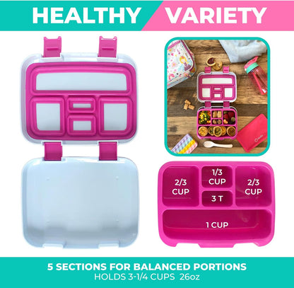 Kinsho Bento Lunch Box for Kids Toddlers, 5 Portion Control Sections, BPA Free Removable Plastic Tray, Pre-School Kid Toddler Daycare Lunches, Snack Container Ages 3 to 7 (Blue Space Rockets)