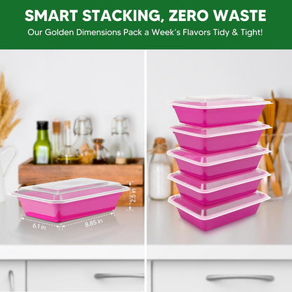 50 Pack Meal Prep Containers with Lids 38oz - BPA-Free, Reusable, Leakproof Food Storage Containers - Microwave/Dishwasher/Freezer Safe, To Go Take Out Plastic Food Storage Pans(Blue)