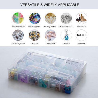 Vidifor 24-Grid Large Plastic Storage Box with Removable Dividers, Multi-compartment Organizer for Home, Office, Crafts, or School Supplies (1, Large)