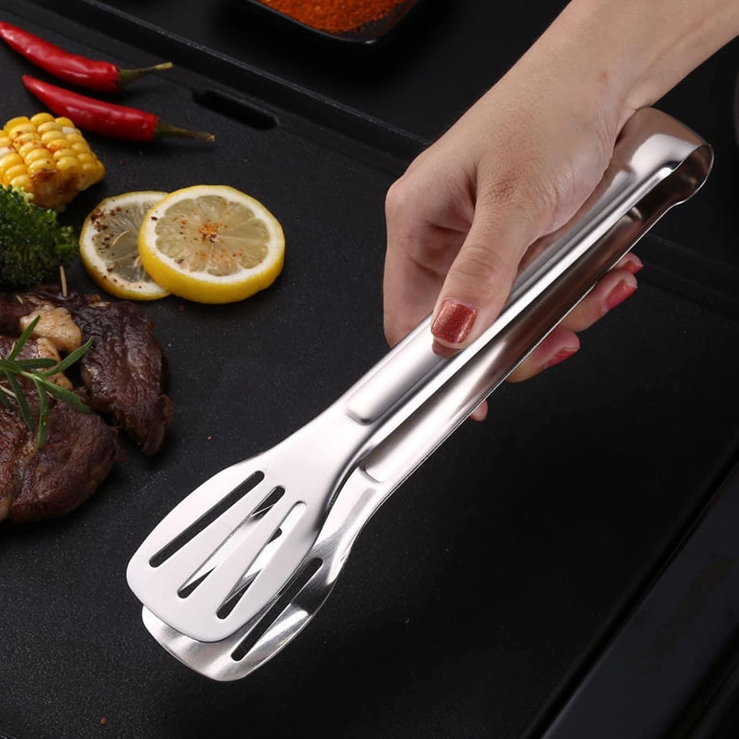 2 Pack Kitchen Tongs Stainless Steel Locking Cooking Barbecue Grilling Food Tongs Kitchen Clamps Sturdy High Resistant Heat Tongs (2PC (7inch and 12inch))