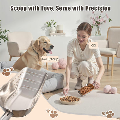 Pet cat-dog food-scoop measuring 1-cup - Food-grade 304 stainless steel material | 1-Cup capacity | Precision scale measurements