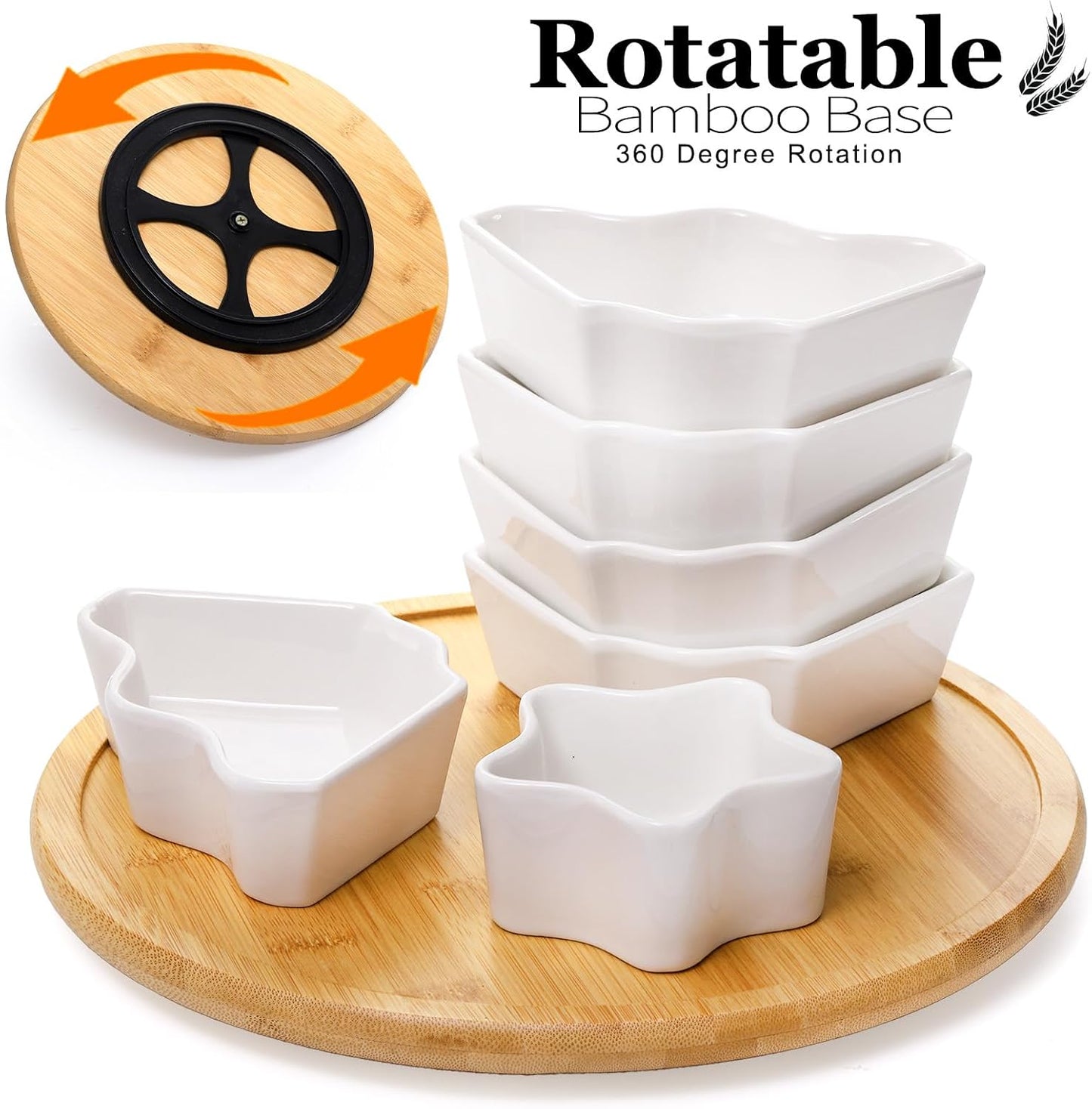 Foraineam Rotatable Serving Platters and Trays, Lazy Susan Relish Tray, 7-Compartment Divided Dishes, 11 Inch Porcelain Removable Bowl for Chip and Dip, Fruit, Nut, Candy and Snack
