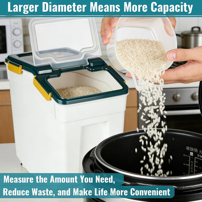 4 Pack Rice Container 25 lbs Large Bulk Flour Sugar Storage Holdhouse Plastic Grain Cereal Dry Goods Bin with Spoon and Measuring Cup for Kitchen Pantry Organization - Green