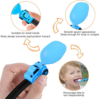 Deinyi Construction Toddler Utensils - Reusable Plastic Toddler Fork and Spoon & Storage Case - Suitable for Kids Utensils - Easter Gifts and Birthday Gifts for 1 2 3 4 5 6 7 year old, Yellow
