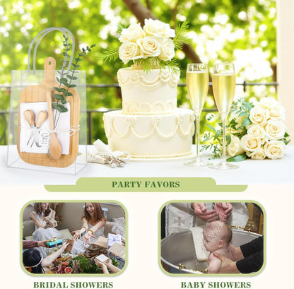 4 Set Baby Shower Game Prizes for Game Winners Adults, Bamboo Mini Charcuterie Boards with Spoon Fork Towel & Gift Bags, Bridal Shower Prizes Gifts for Guests - All-in-One Adult Party Favors